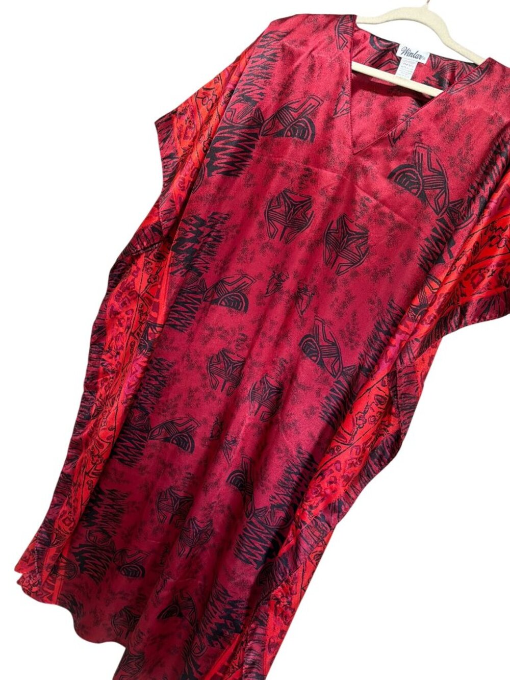 Winlar Vintage 90s Red Satin Aztec Pattern Caftan MuMu Dress